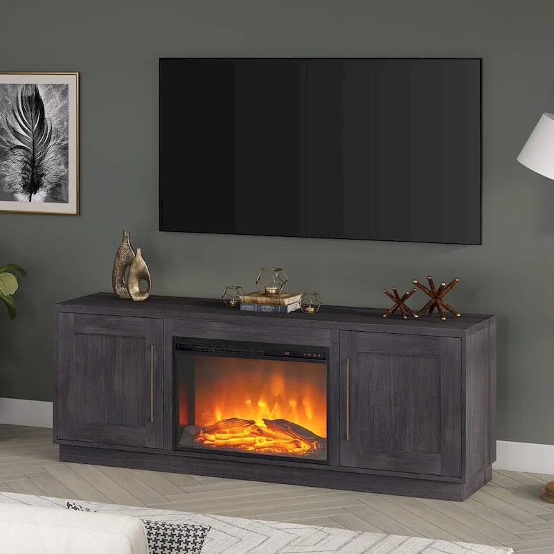 Rectangular TV Stand with Log Fireplace for TV's up to 75