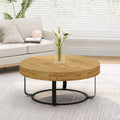 Table basse ronde moderne en bois sculpté avec pieds en métal
