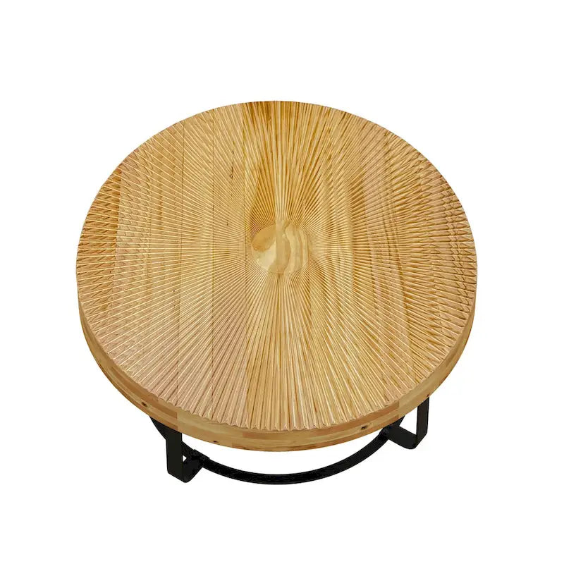 Table basse ronde moderne en bois sculpté avec pieds en métal