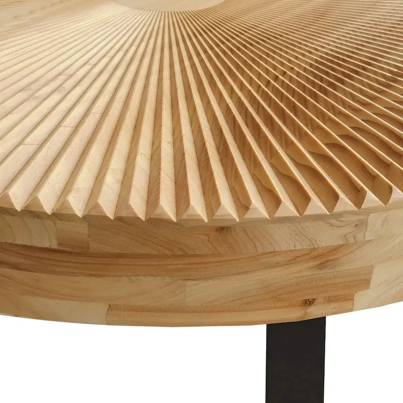 Table basse ronde moderne en bois sculpté avec pieds en métal