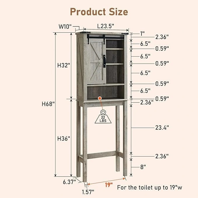 Meuble de rangement de style ferme au-dessus des toilettes, armoire au-dessus des toilettes