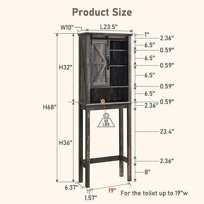 Meuble de rangement de style ferme au-dessus des toilettes, armoire au-dessus des toilettes