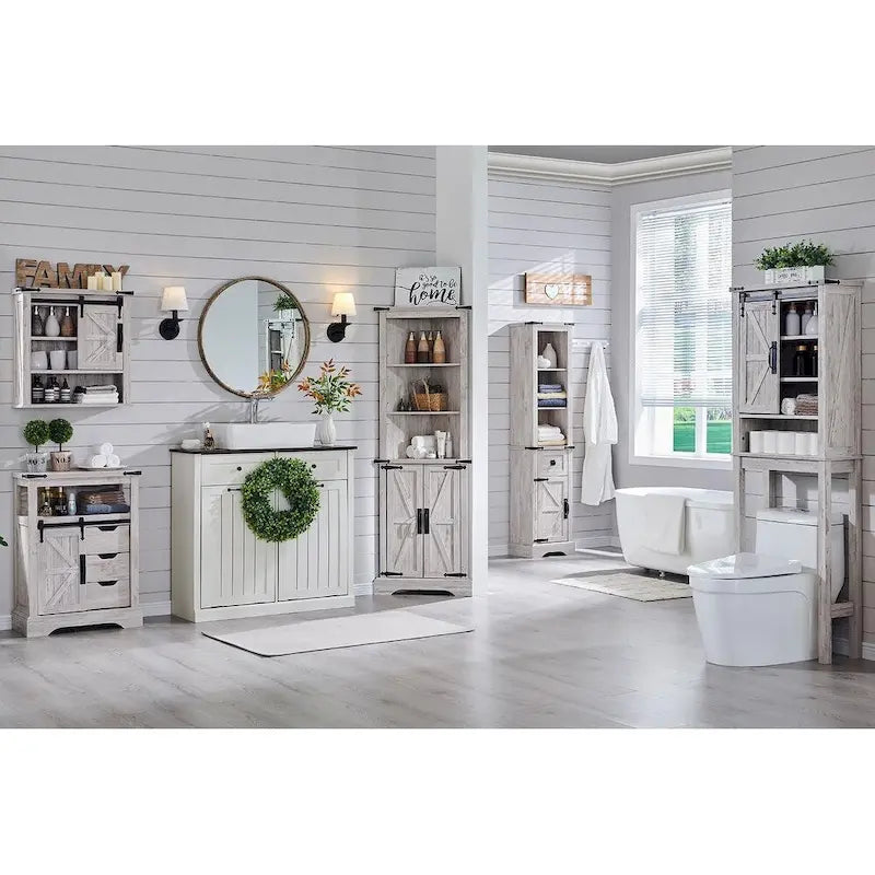 Meuble de rangement de style ferme au-dessus des toilettes, armoire au-dessus des toilettes