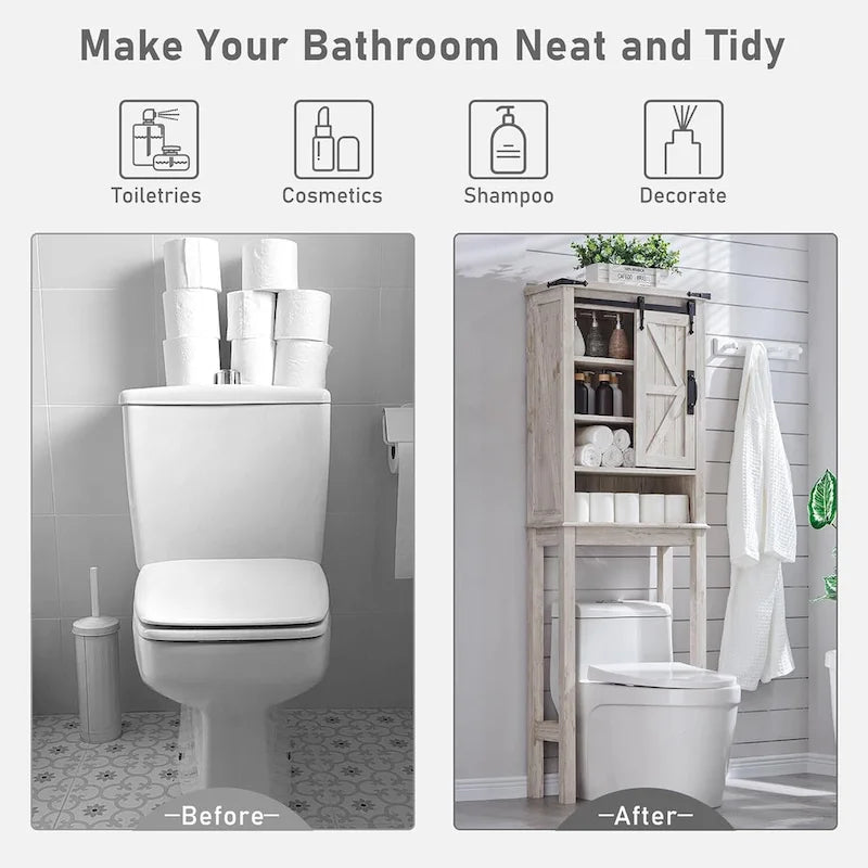 Meuble de rangement de style ferme au-dessus des toilettes, armoire au-dessus des toilettes