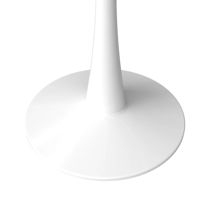 Table à manger ronde pour 4 personnes, plateau en pierre frittée de 35" avec pied central en acier inoxydable blanc