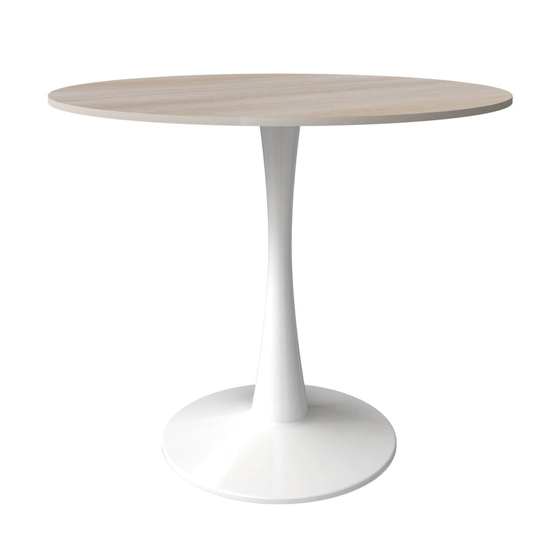 Table à manger ronde pour 4 personnes, plateau en pierre frittée de 35" avec pied central en acier inoxydable blanc