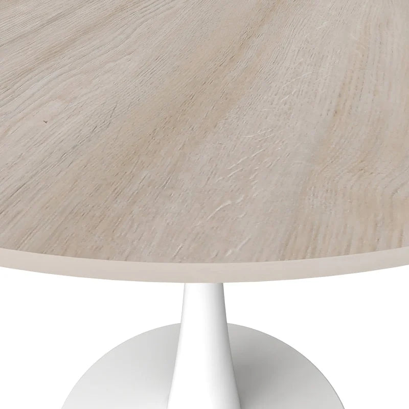 Table à manger ronde pour 4 personnes, plateau en pierre frittée de 35" avec pied central en acier inoxydable blanc